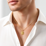 14k Hollow Polished/Satin Medium Jesus Medal - Model Shot