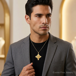 14k Hollow Polished/Satin Medium Jesus Medal Cross - Model Shot