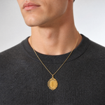 14k Solid Polished/Satin Fancy Pierced Oval Miraculous Medal - Model Shot