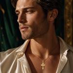 14k Hollow Polished Fleur de Lis Cross - Model Shot
