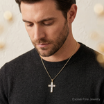 14K Two-tone Polished & Diamond-cut Cross Pendant - Model Shot