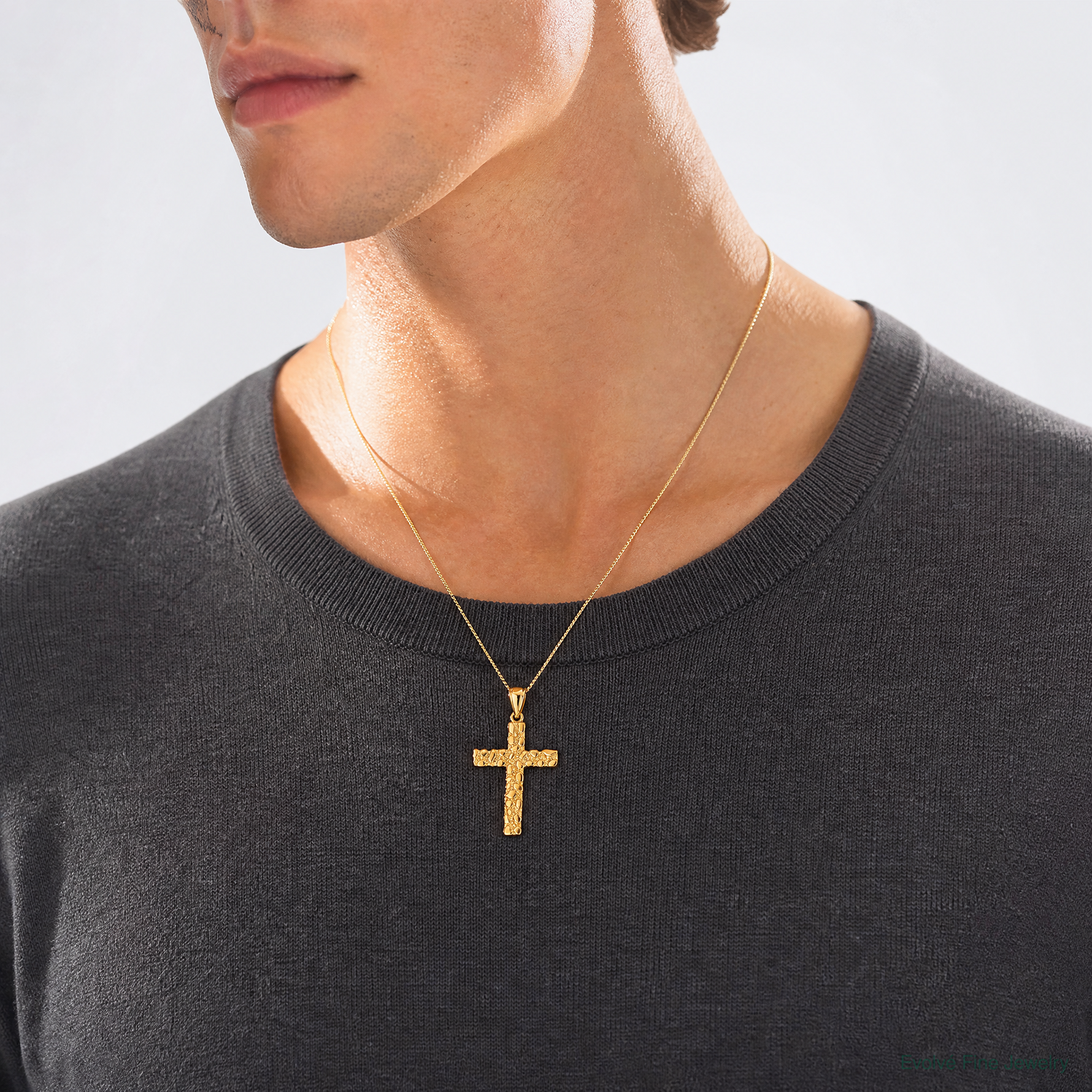 14K Nugget Cross Pendant - Model Shot