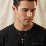 14k Polished Solid Cross Pendant - Model Shot
