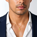 14k Polished Puffed Cross Pendant - Model Shot