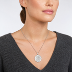 14k White Gold Polished and Satin Hollow St Michael Medal Pendant - Model Shot