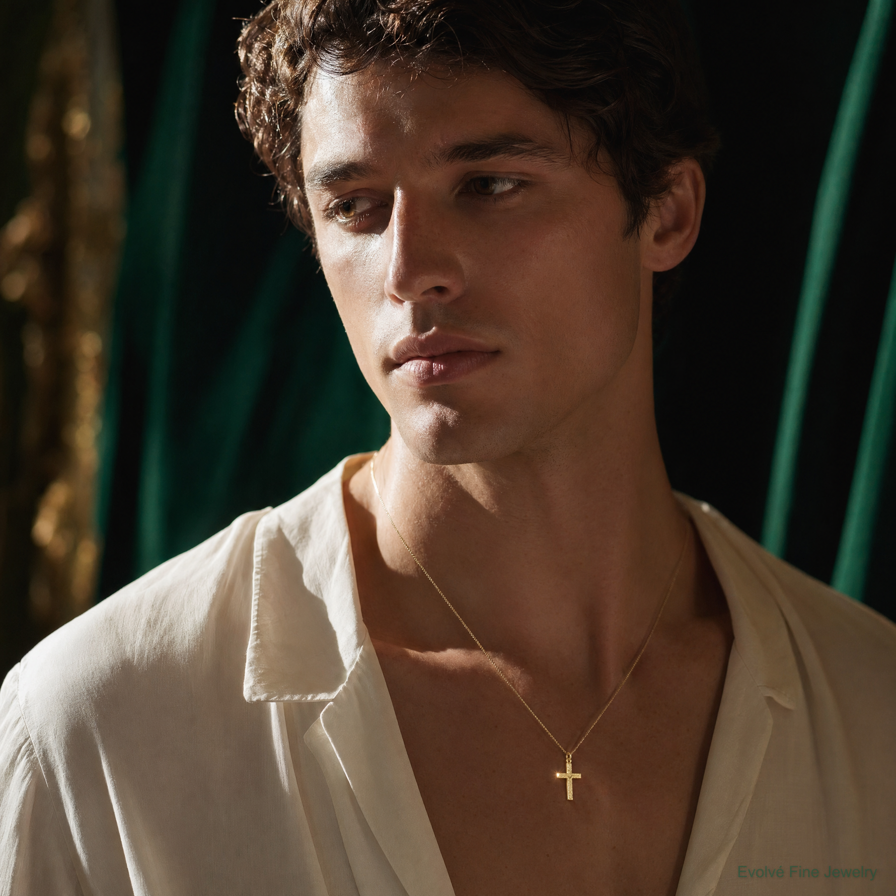 14k Small Cross Charm - Model Shot