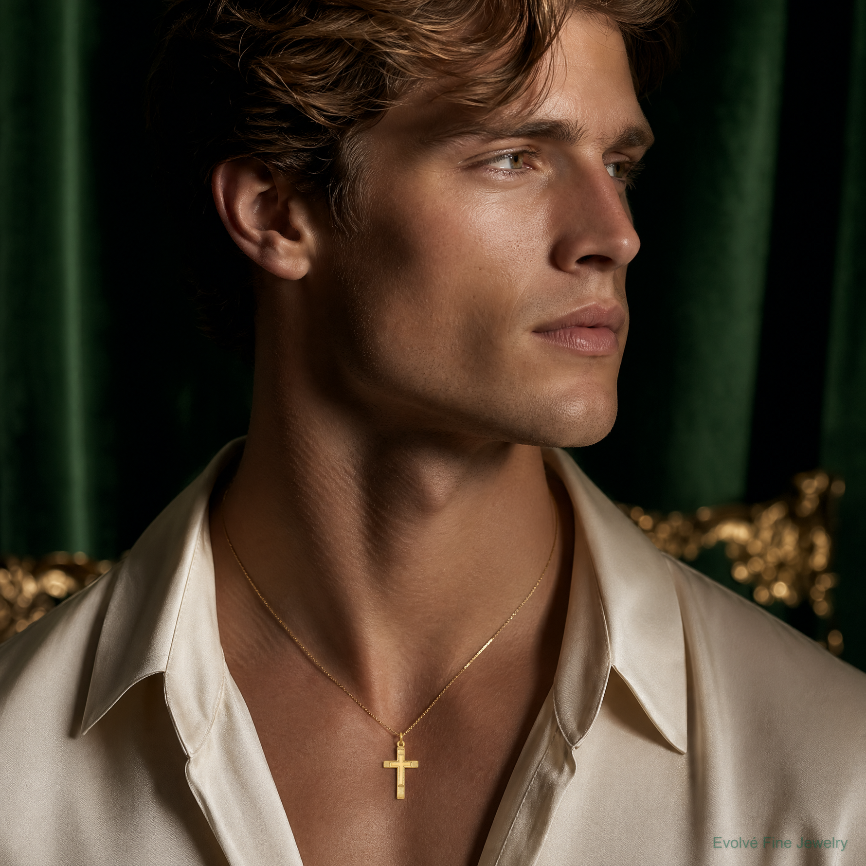 14k Small Cross Charm - Model Shot