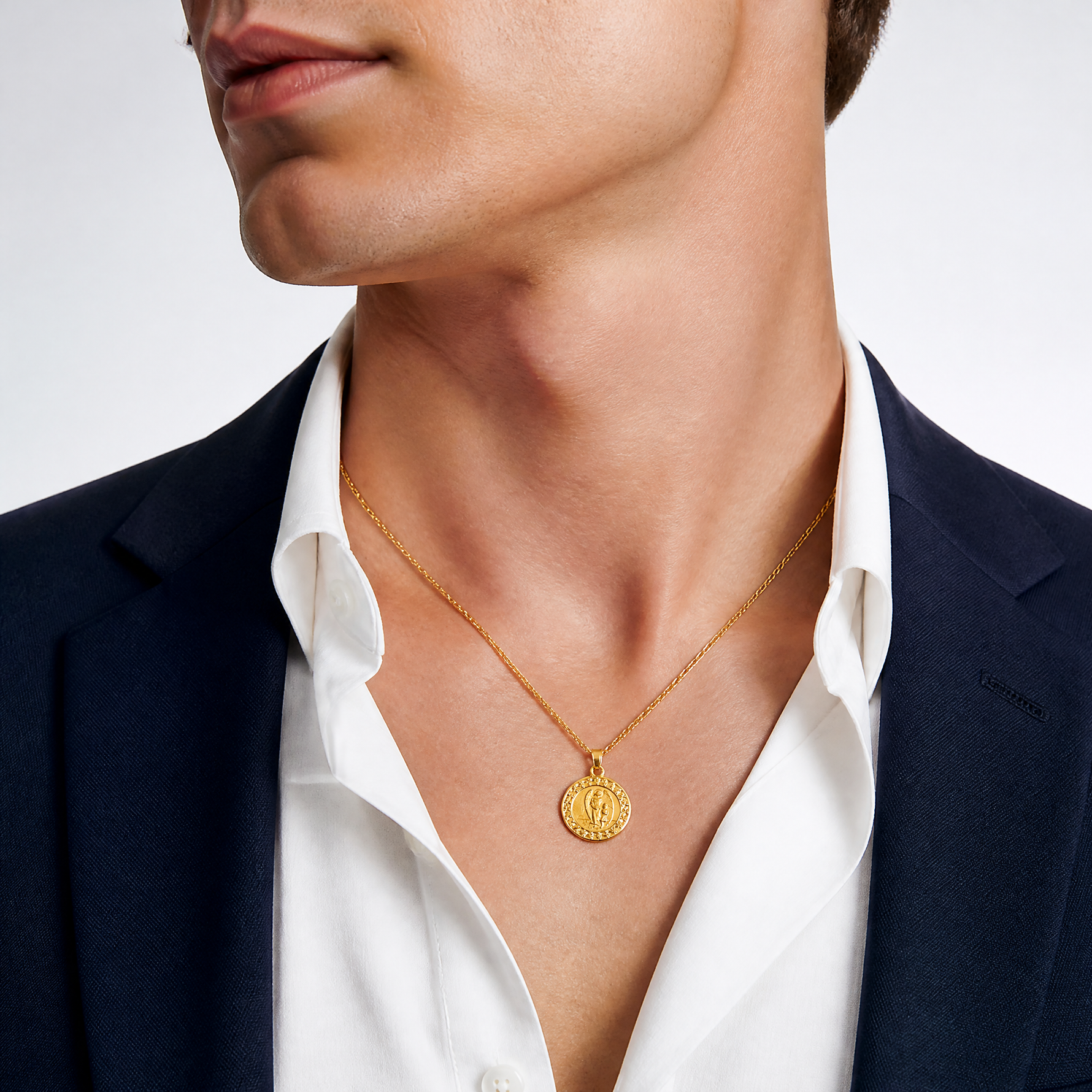 14K Hollow Our Guardian Angel Medal - Model Shot