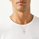 14k Polished and Beaded Fancy CZ Cross Pendant - Model Shot