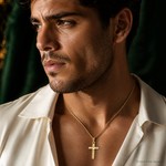 14k Small Hollow Cross Charm - Model Shot