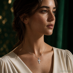 14k White Gold Cross Charm - Model Shot