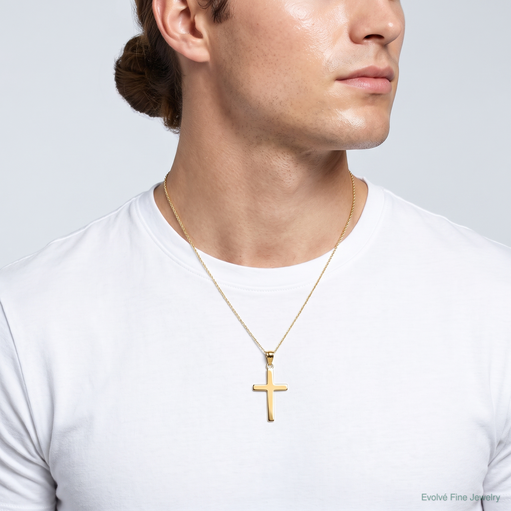14k Polished Cross Charm - Model Shot