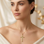 14K Polished Fleur de Lis Cross Pendant - Model Shot
