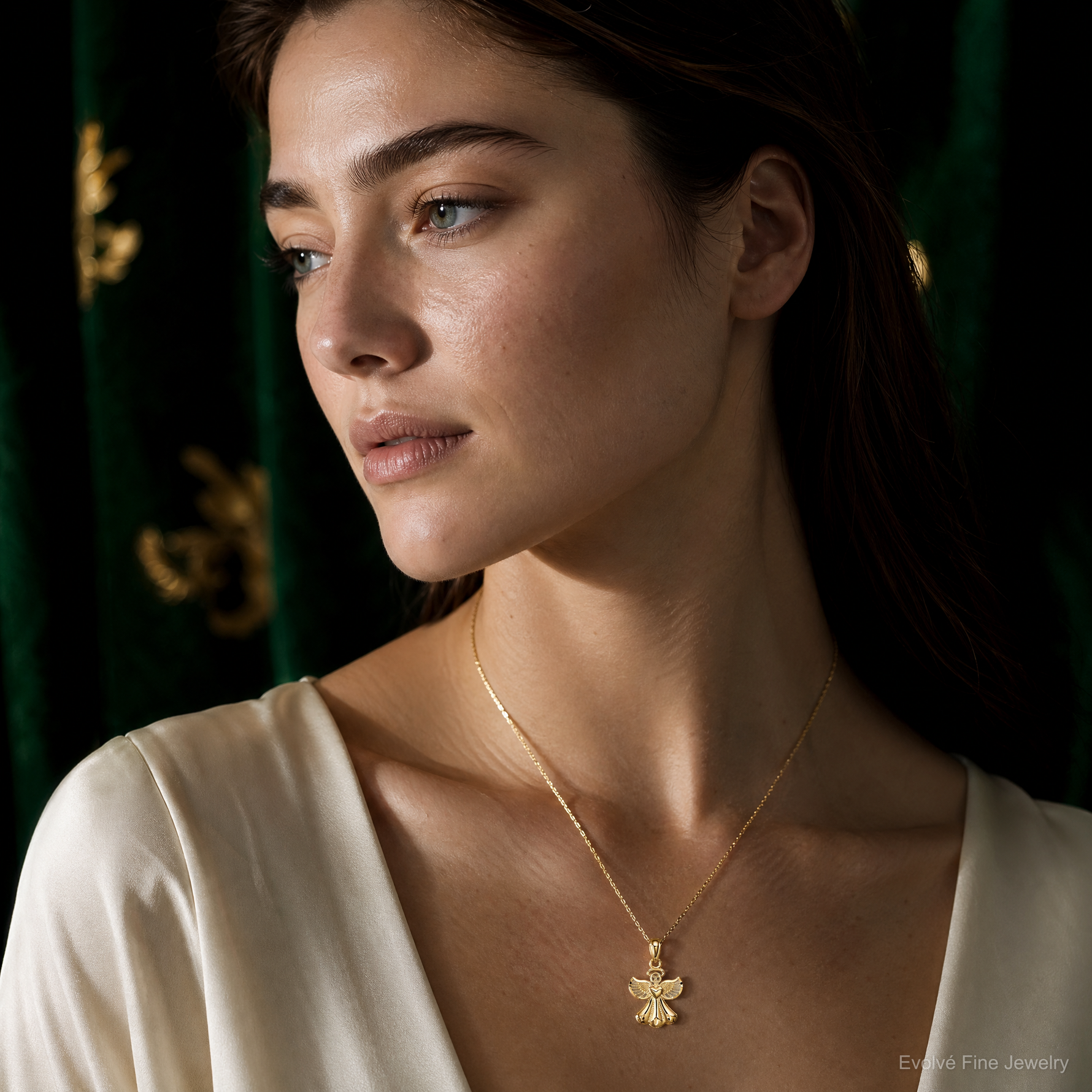 14k Polished Angel Pendant - Model Shot