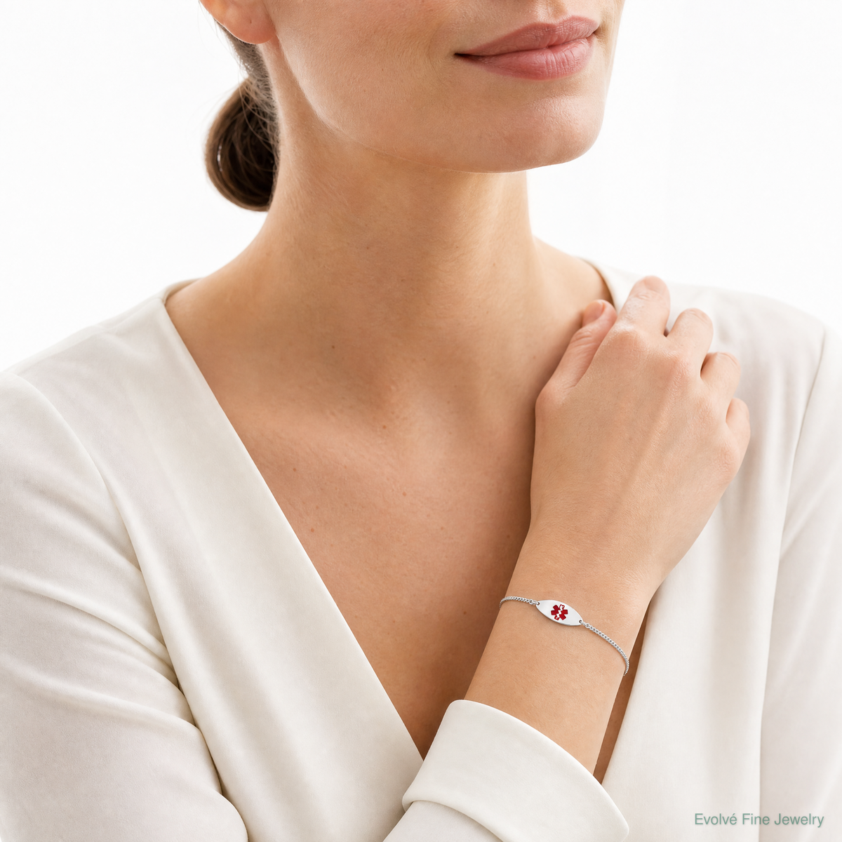 Sterling Silver Rhodium-plated Enamel Medical Jewelry Bracelet - Model Shot