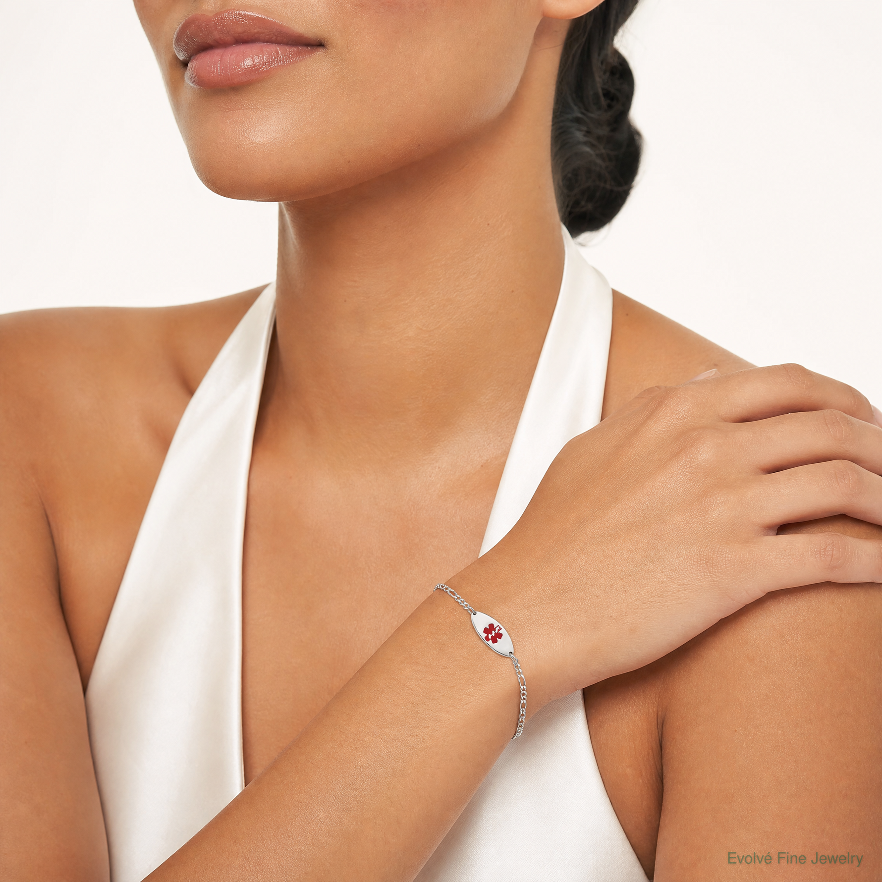 Sterling Silver Rhodium-plated Enamel Medical Jewelry Bracelet - Model Shot