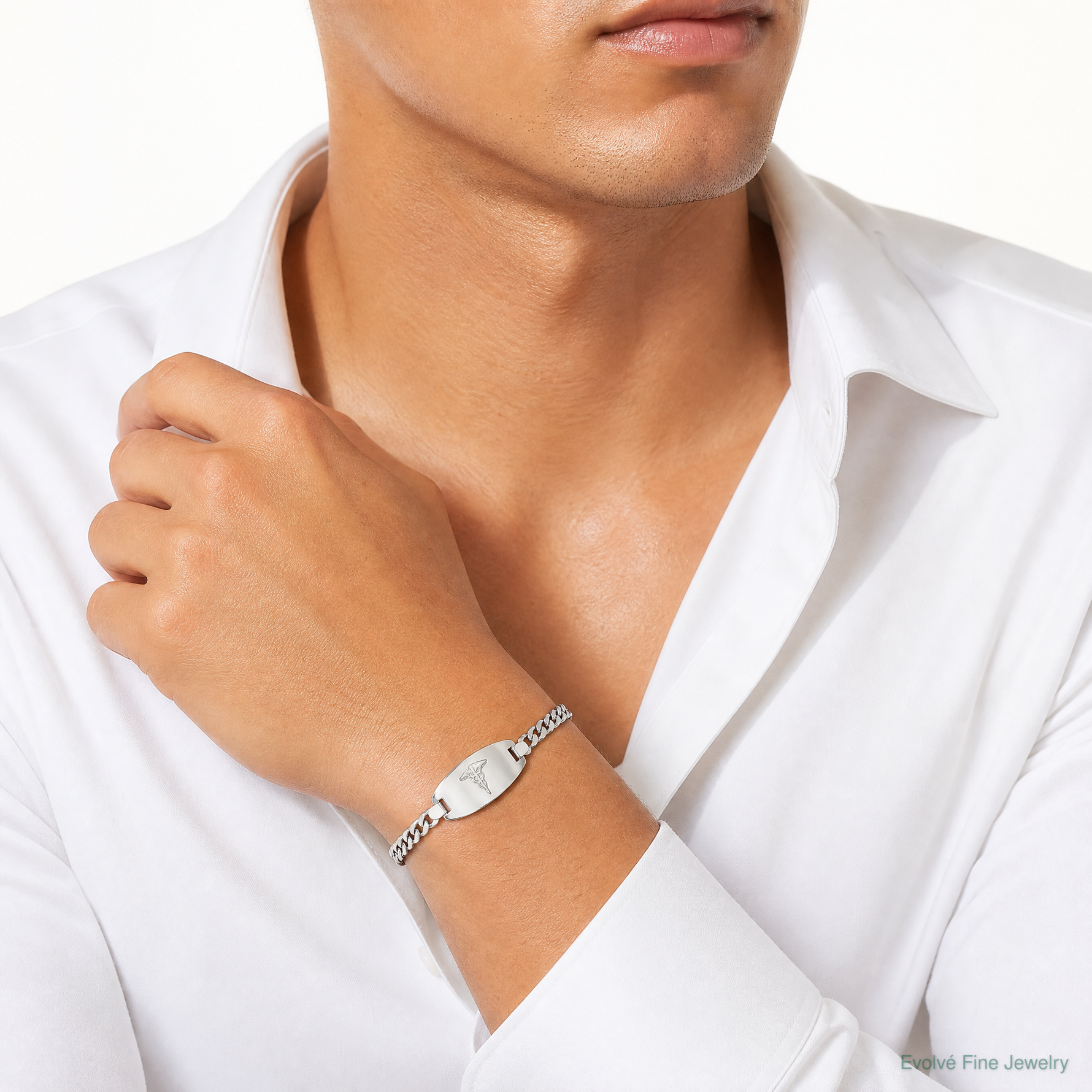 Sterling Silver Medical Jewelry Curb Link Bracelet - Model Shot