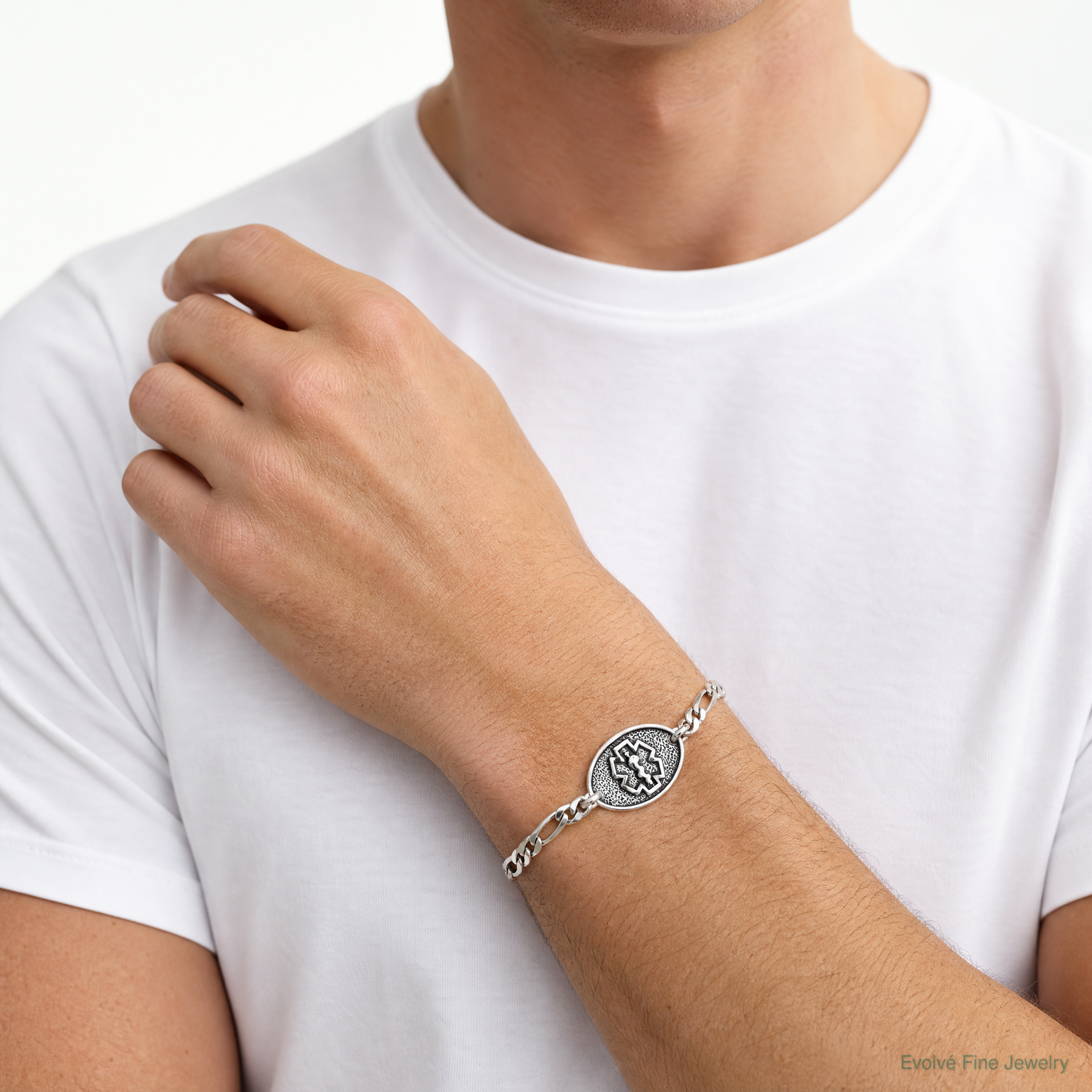 Sterling Silver Antiqued / Polished Medical Bracelet - Model Shot