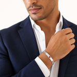 Sterling Silver Polished Medical Curb Link ID Bracelet - Model Shot