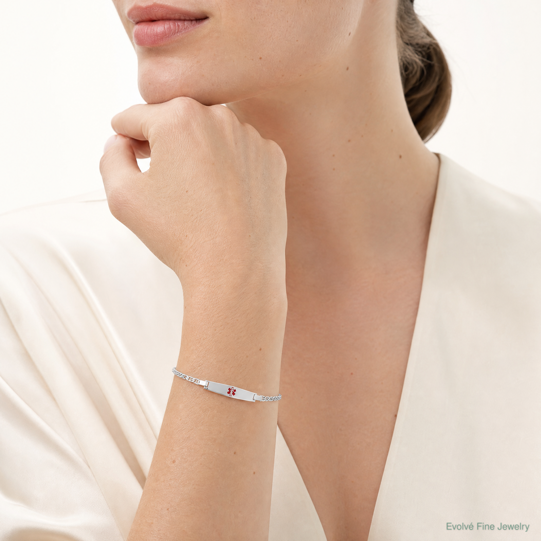 Sterling Silver Rhodium-plated Medical ID Anchor Link Bracelet - Model Shot