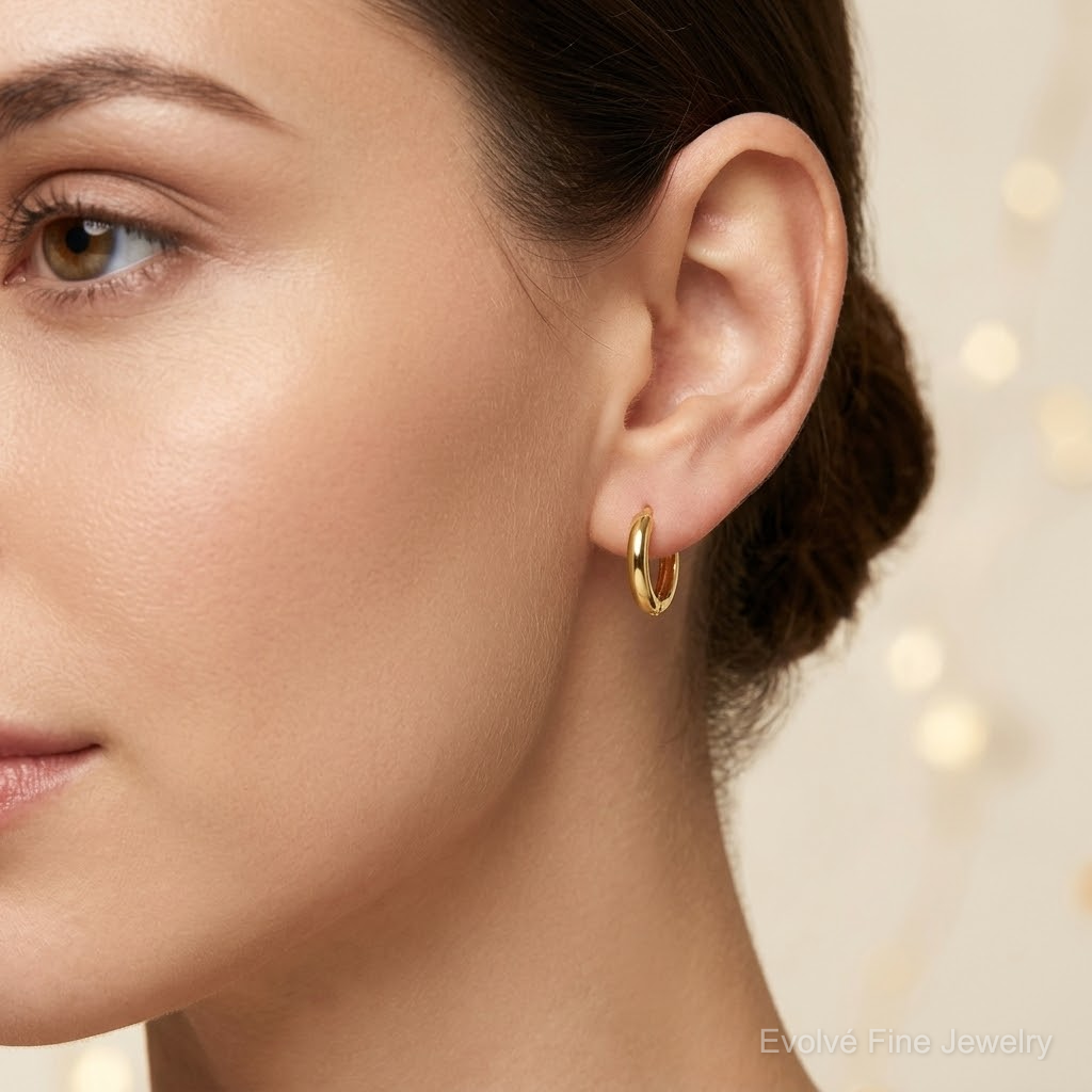 14k Polished Hinged Hoop Earrings - Model Shot