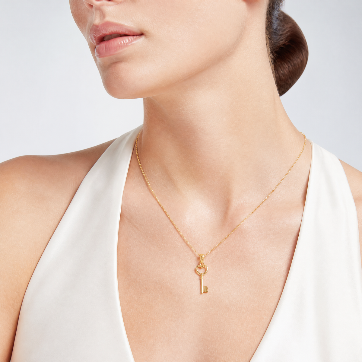14K Polished 3D Heart Key Charm - Model Shot