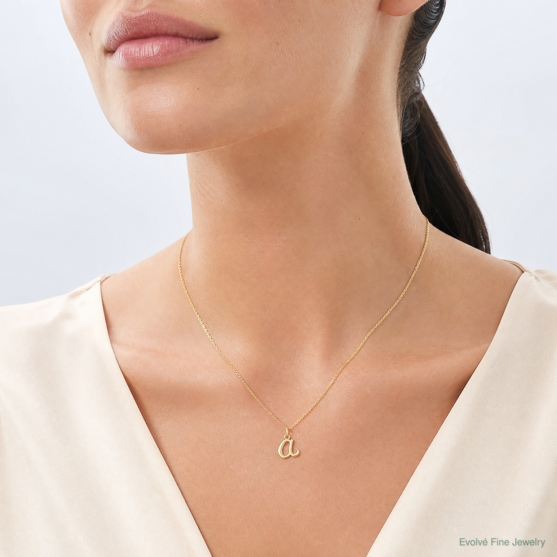 14k Yellow Gold Letter A Initial Charm - Model Shot