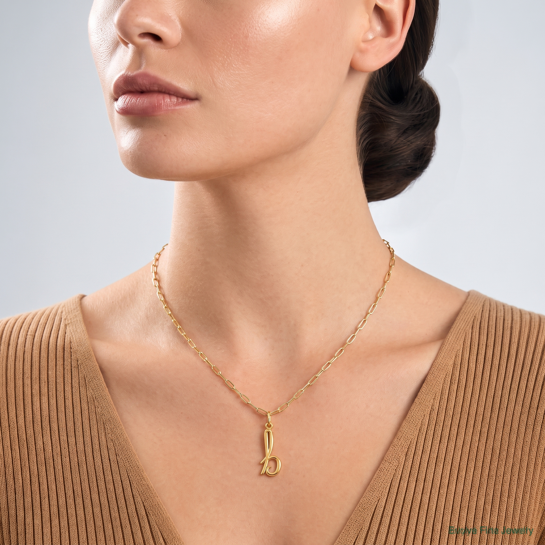 14k Yellow Gold Letter B Initial Charm - Model Shot