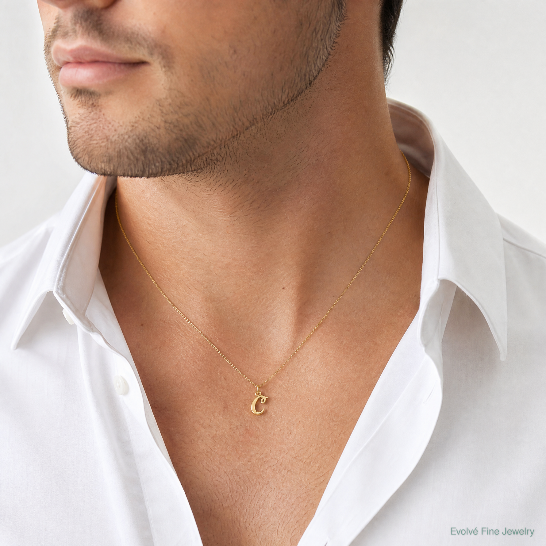 14k Yellow Gold Letter C Initial Charm - Model Shot