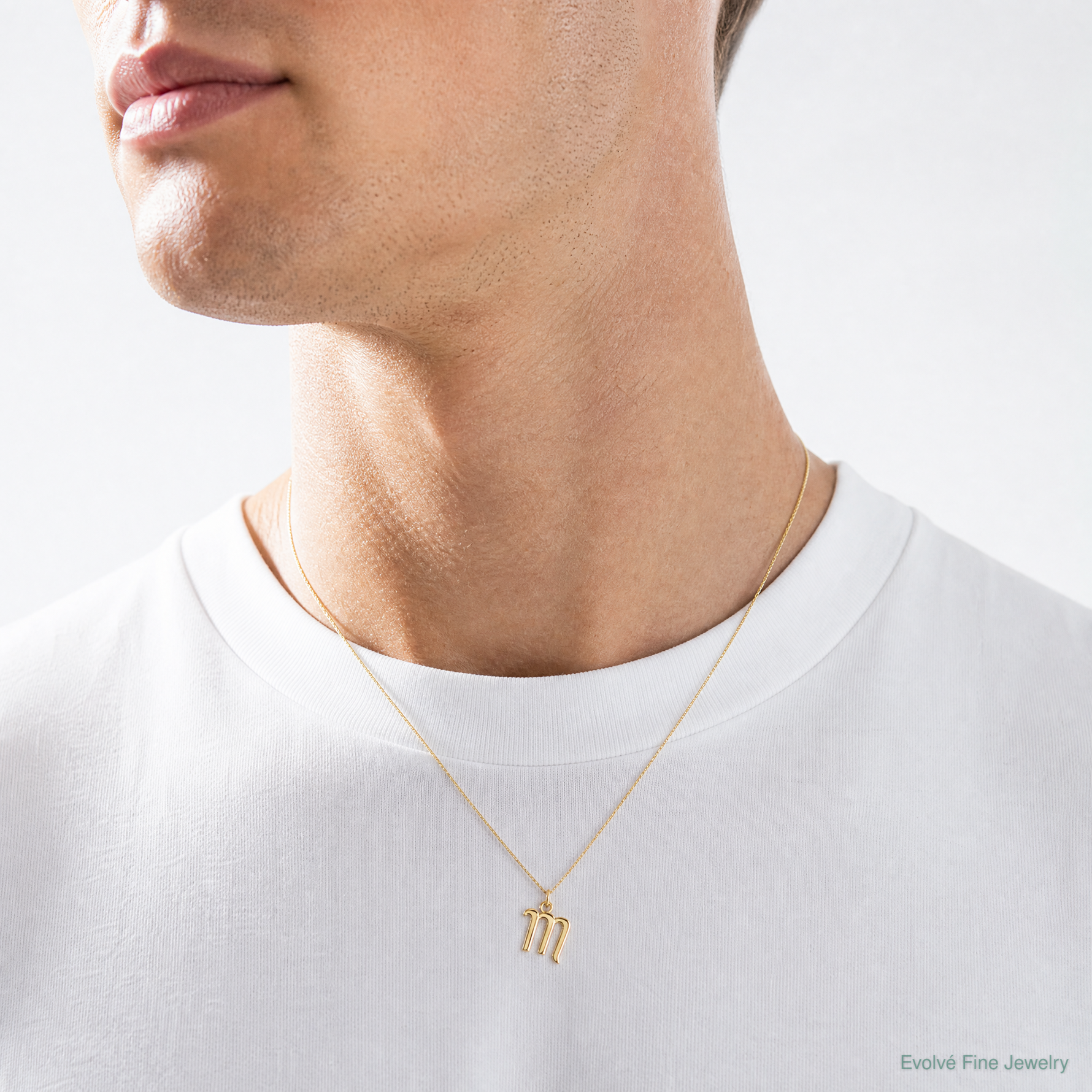 14k Yellow Gold Letter M Initial Charm - Model Shot