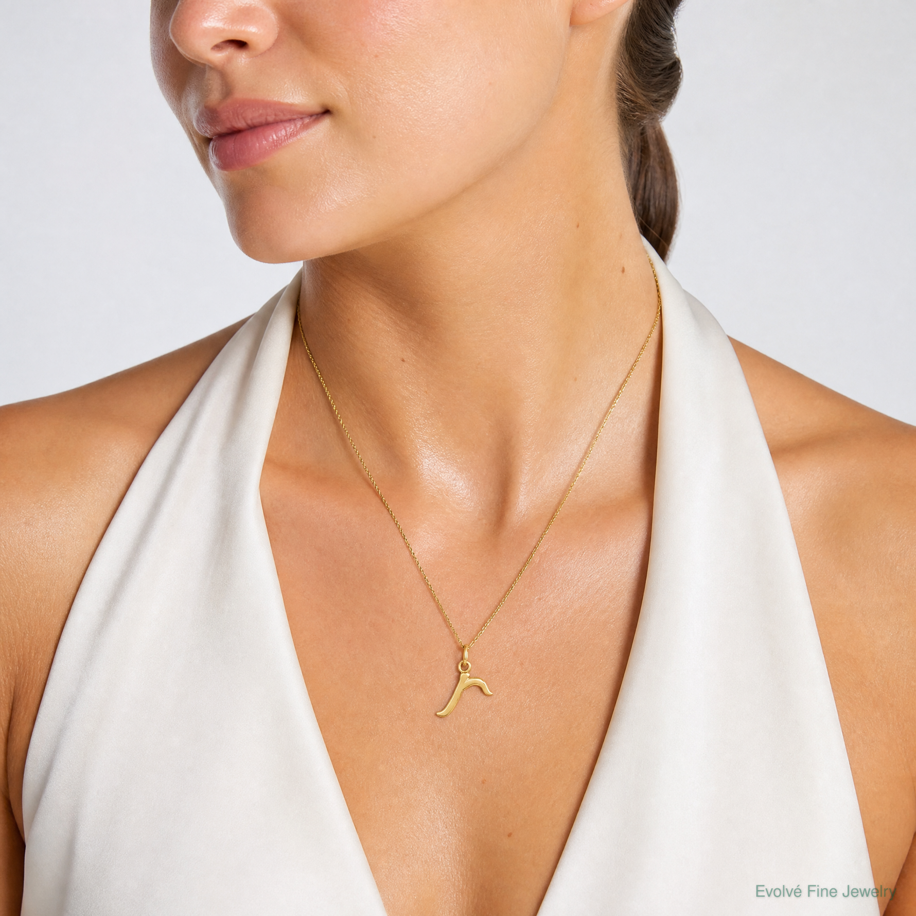 14k Yellow Gold Letter R Initial Charm - Model Shot