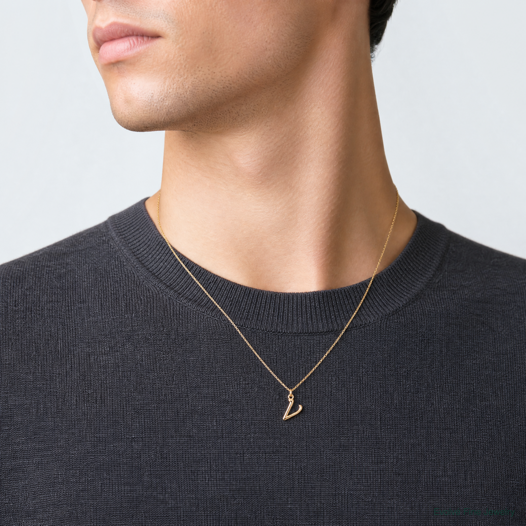 14k Yellow Gold Letter V Initial Charm - Model Shot