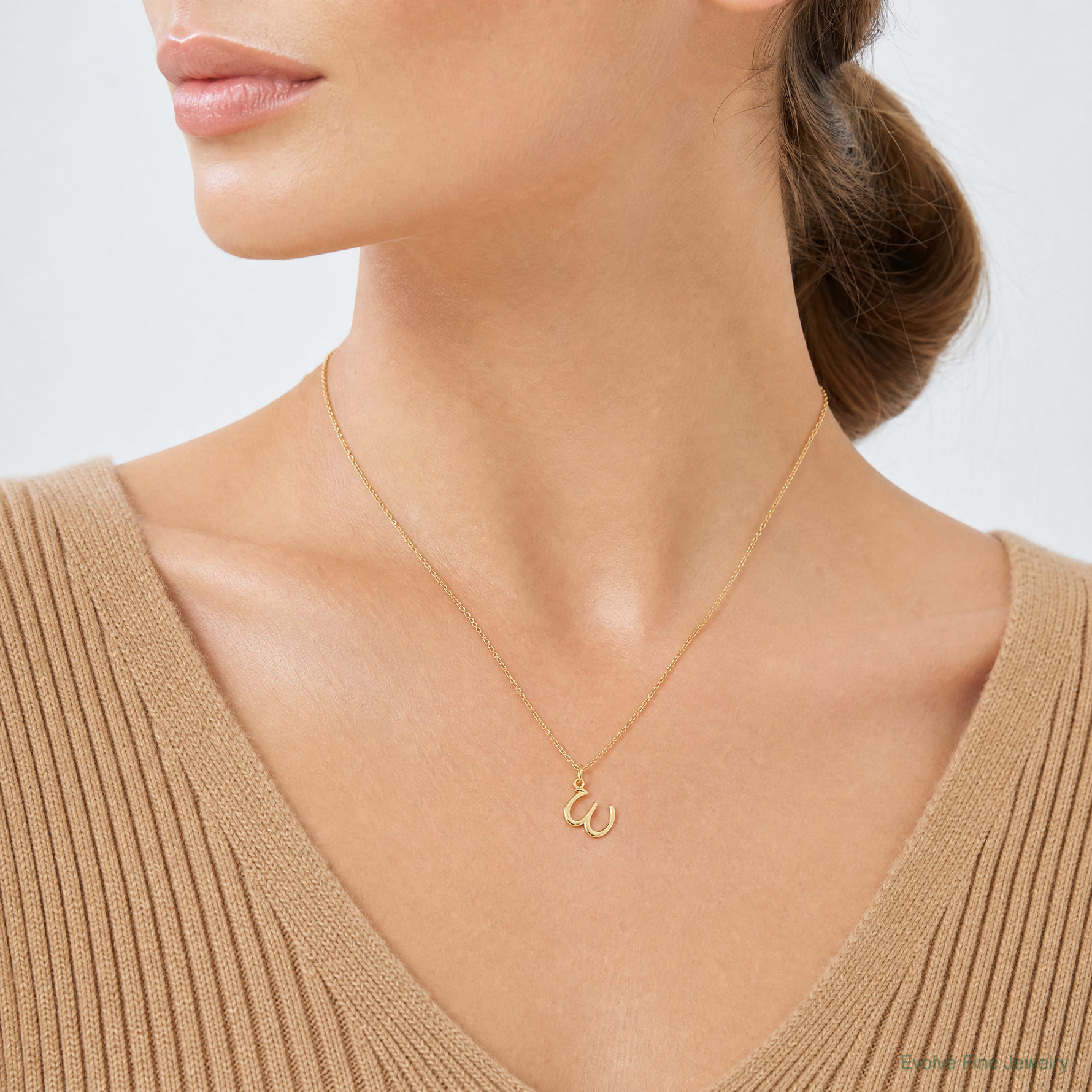 14k Yellow Gold Letter W Initial Charm - Model Shot