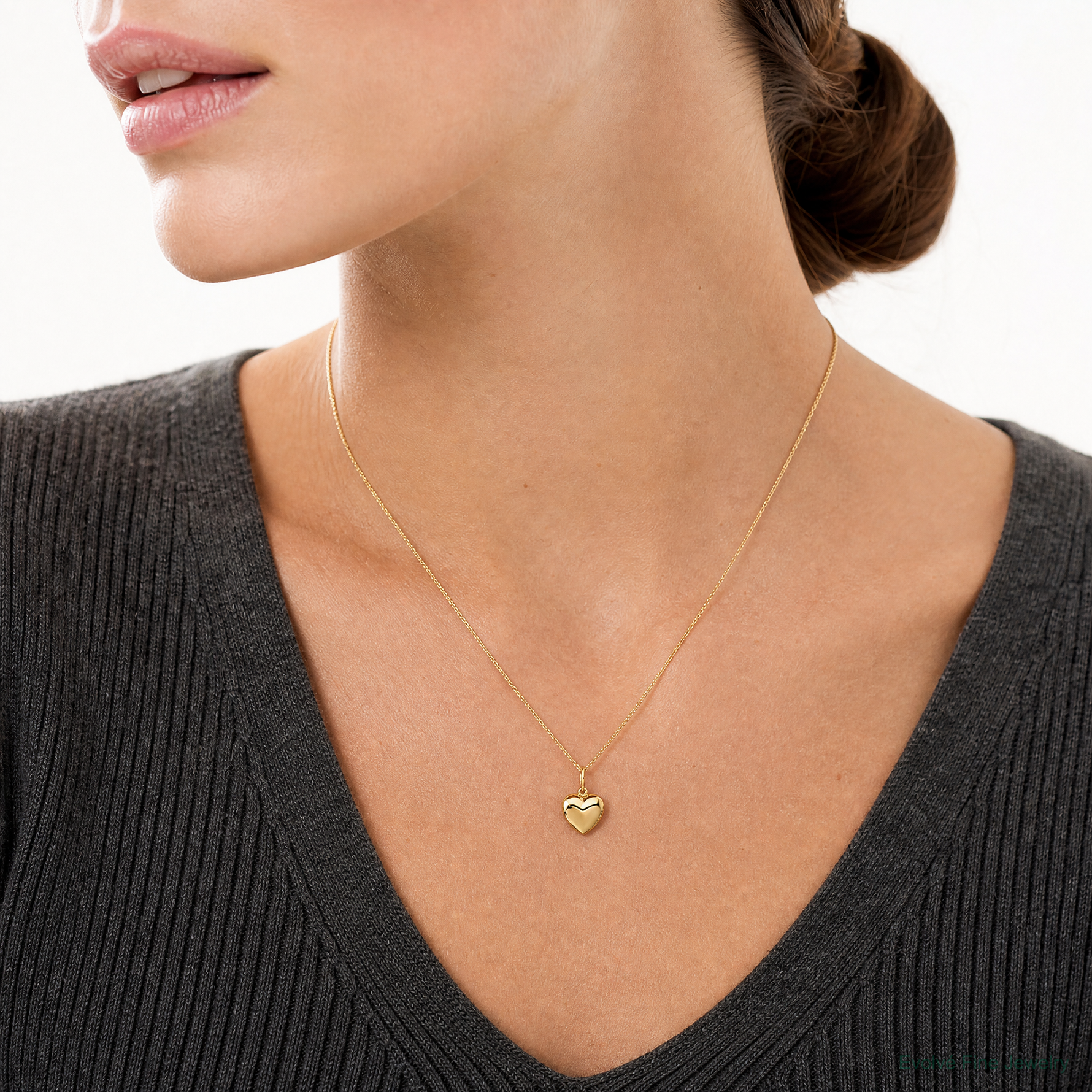 14K Polished 3-D Puffed Heart Pendant - Model Shot