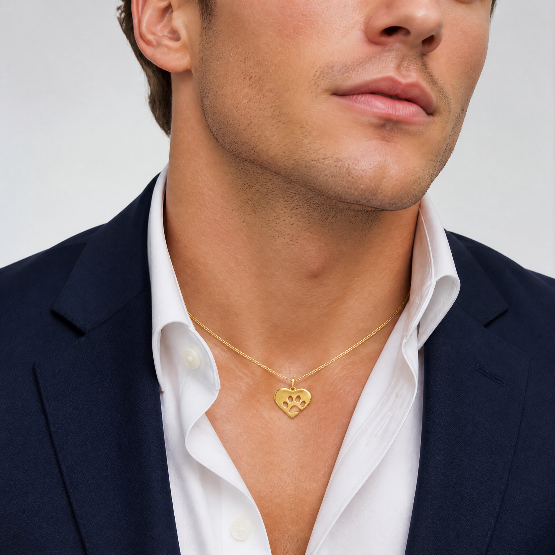 14K Polished Heart w/Paw Print Pendant - Model Shot