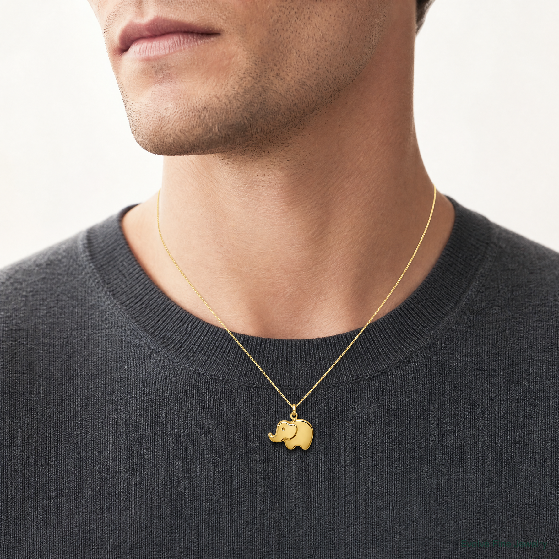 14k Polished Elephant Charm - Model Shot