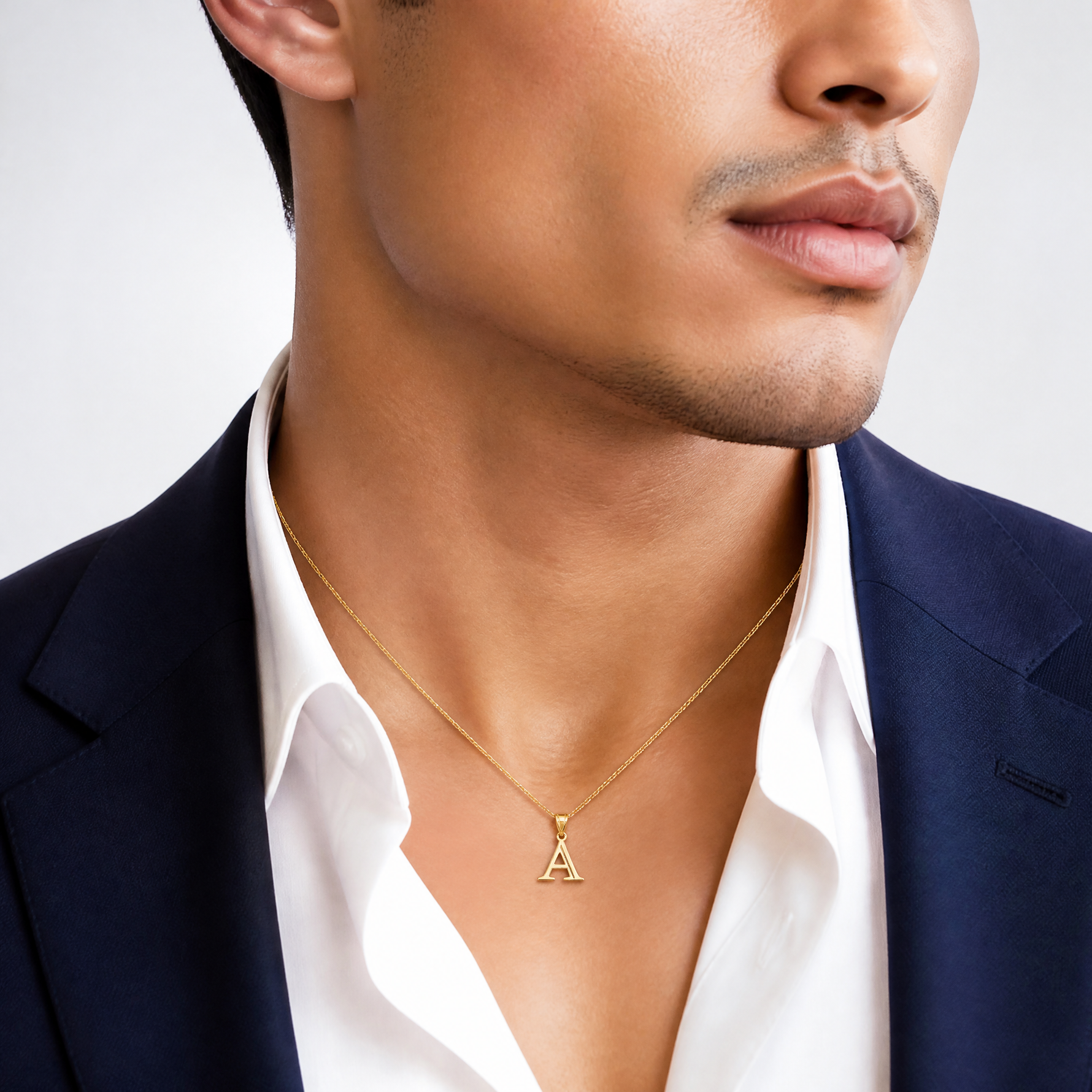 14k Polished Etched Letter A Initial Pendant - Model Shot