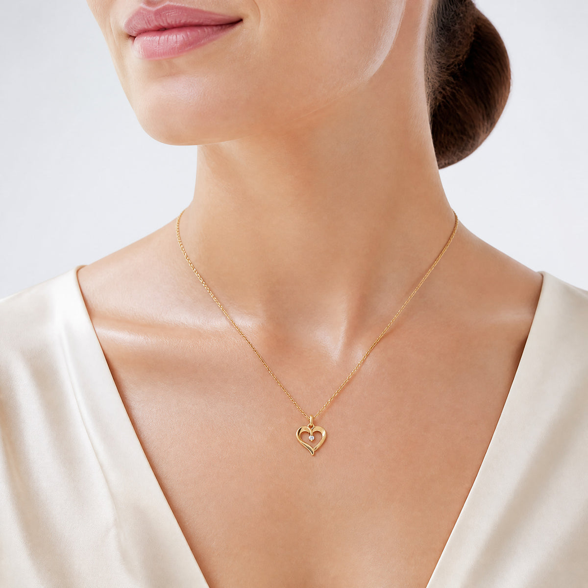 14k CZ Heart Pendant - Model Shot