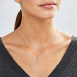 14K with Rhodium Diamond Letter F Initial Pendant - Model Shot