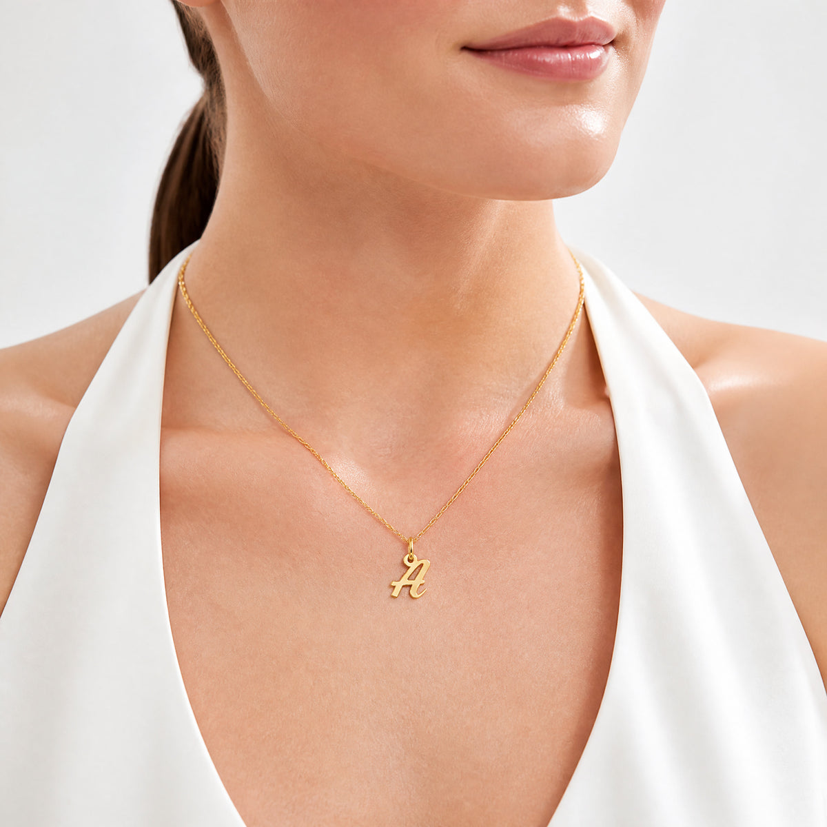 14K Small Script Letter A Initial Charm - Model Shot