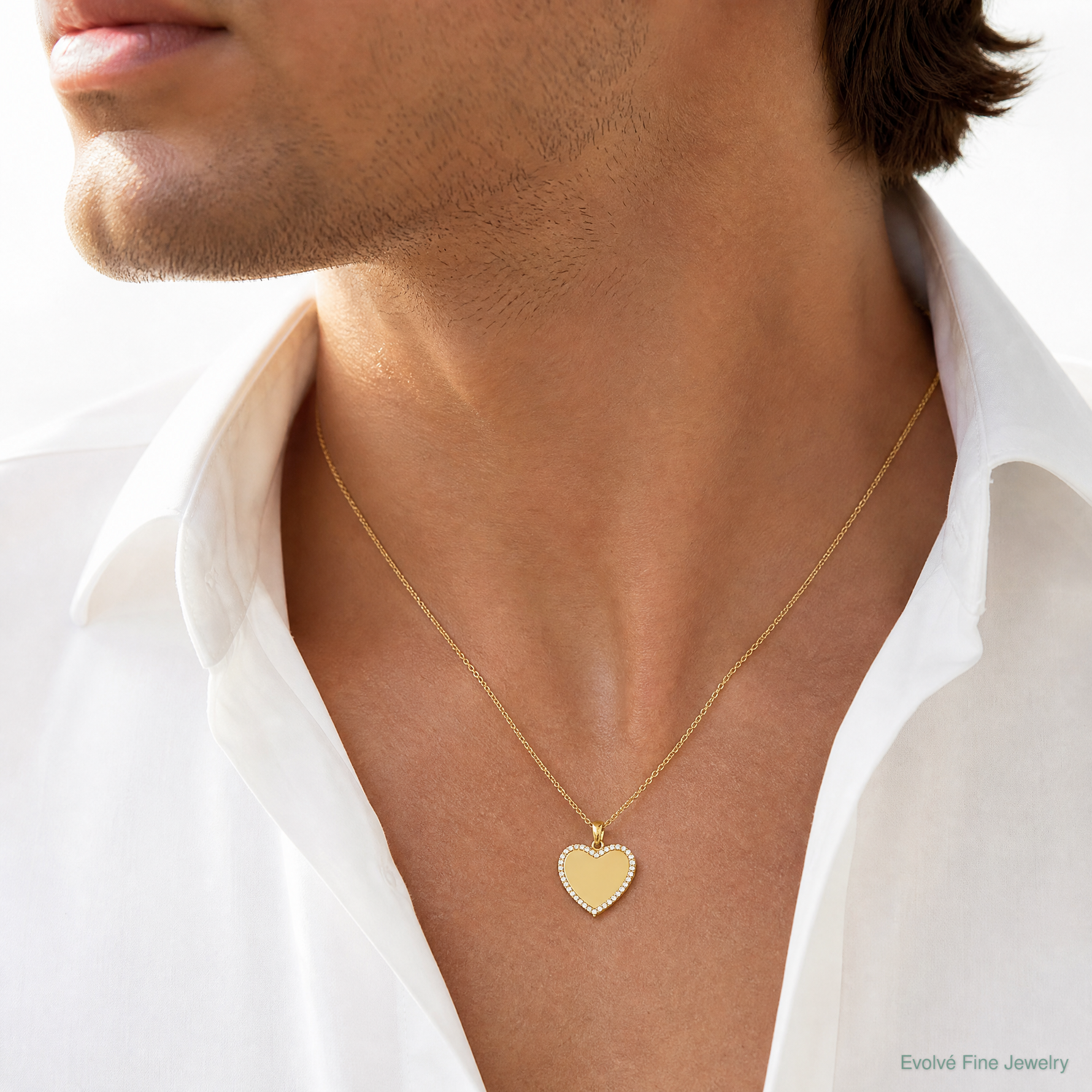 14k Polished CZ Heart Pendant - Model Shot