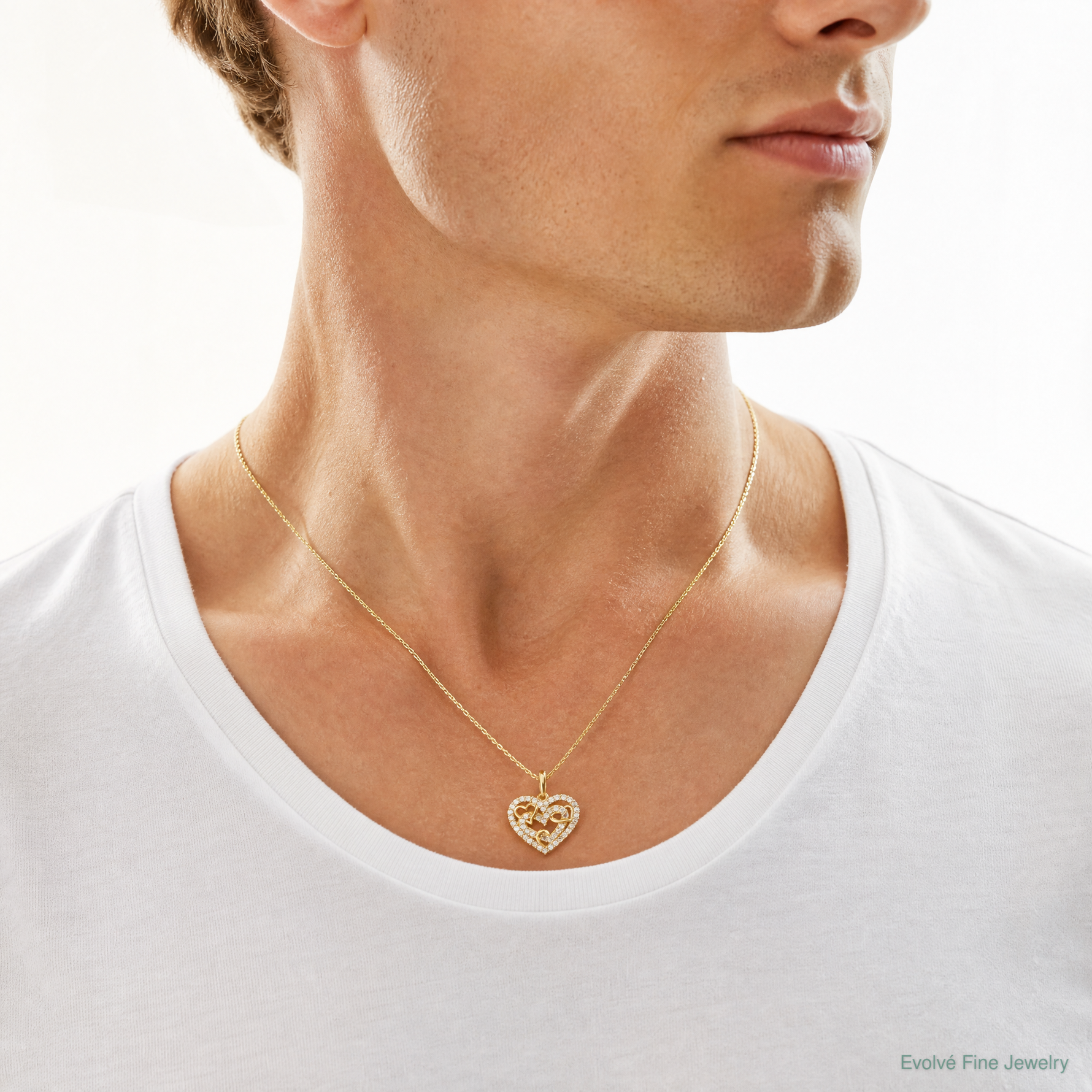 14k Polished CZ Heart Pendant - Model Shot