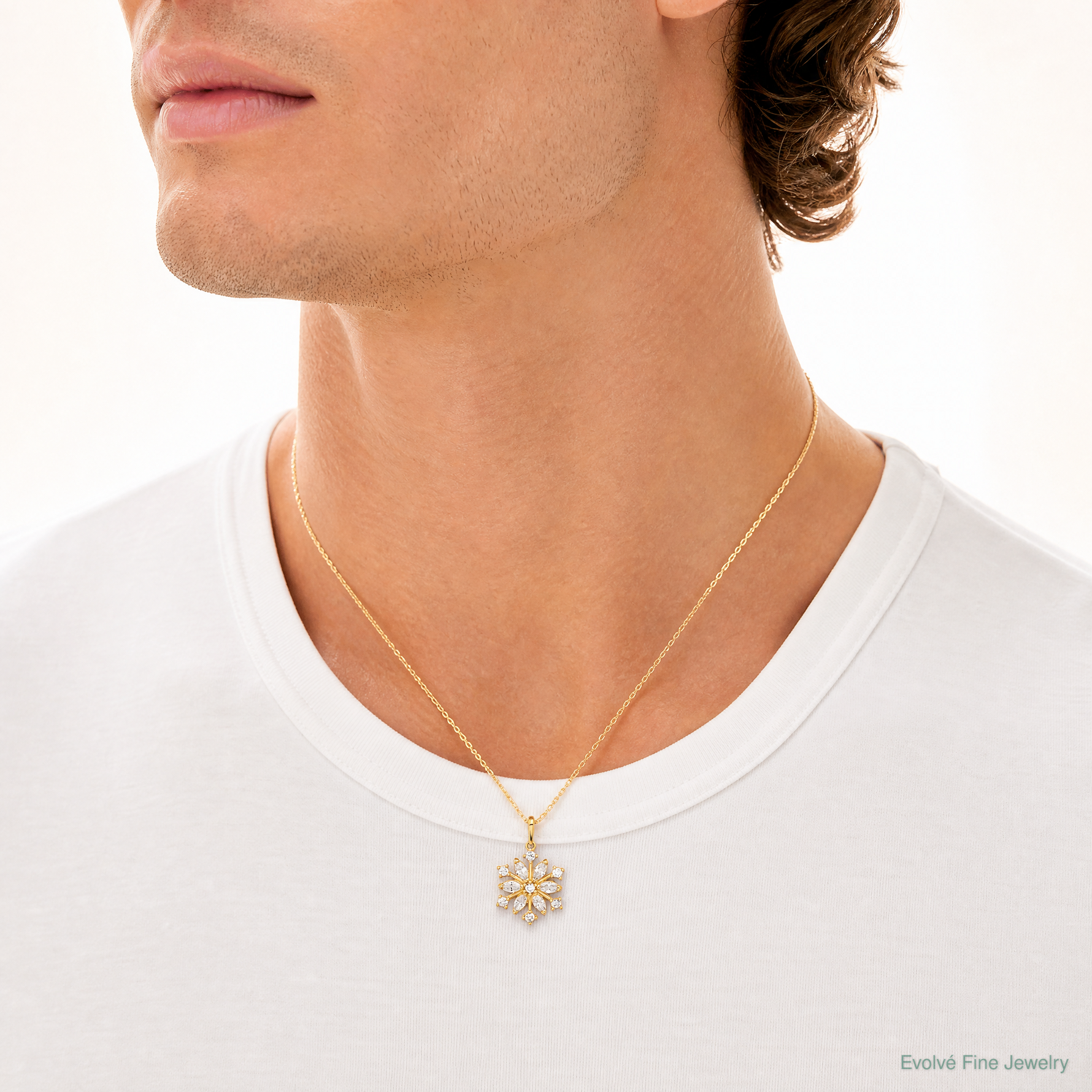 14k Polished CZ Snowflake Pendant - Model Shot