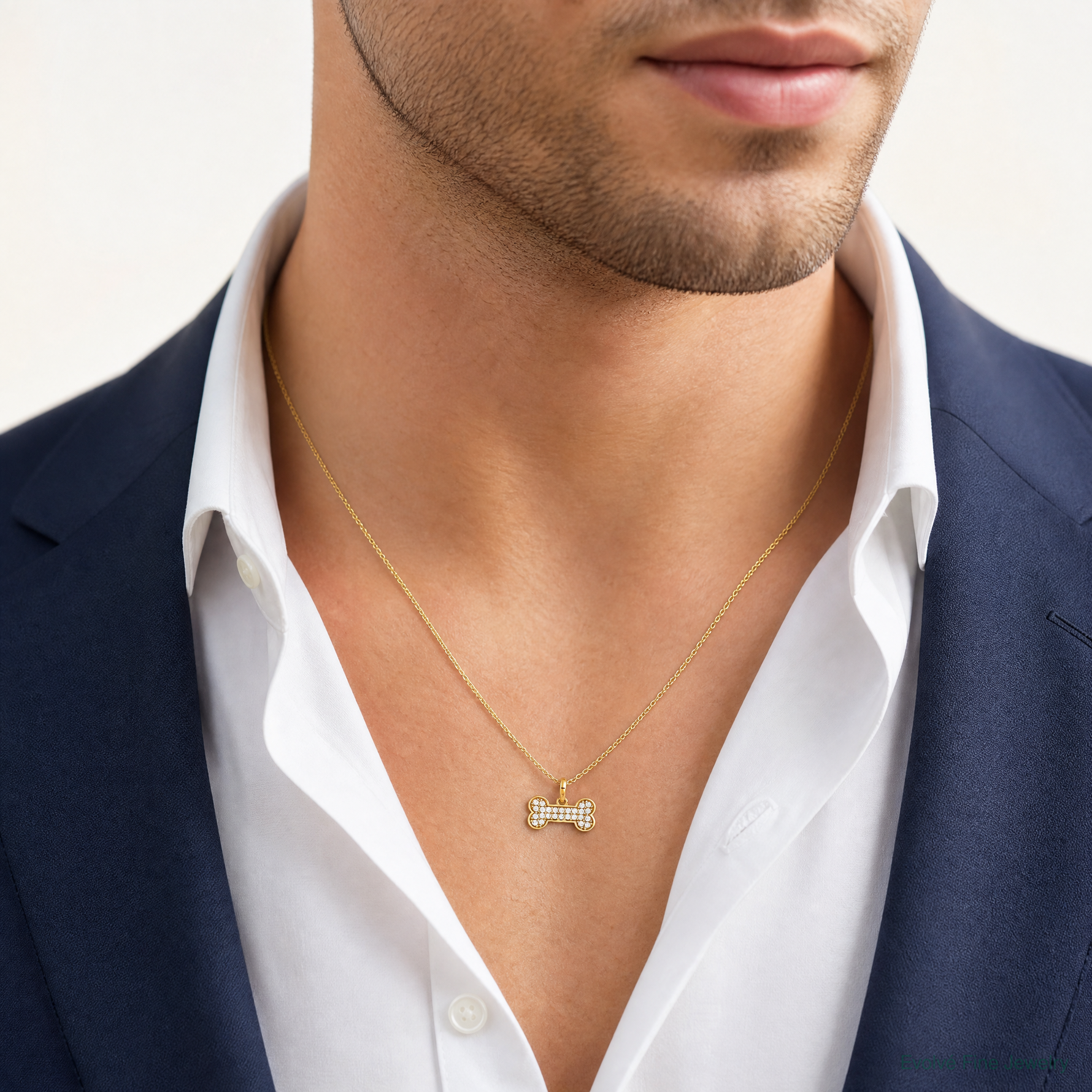 14K Polished CZ Dog Bone Pendant - Model Shot