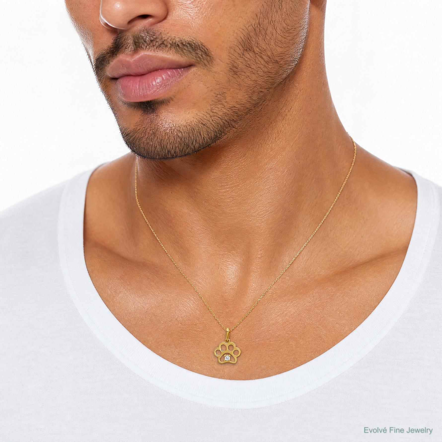 14k Polished CZ Paw Print Pendant - Model Shot
