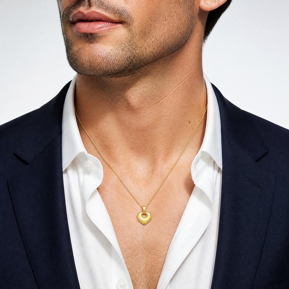 14K Polished Puffed Heart Pendant - Model Shot