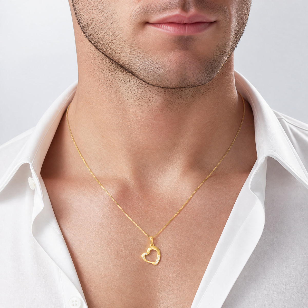 14k Polished CZ Fancy Open Heart Pendant - Model Shot