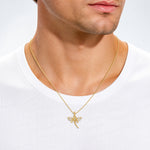 14k Polished and Beaded CZ Dragonfly Pendant - Model Shot