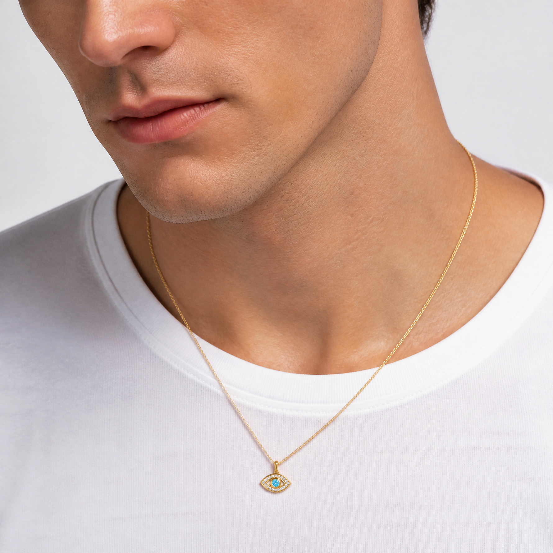 14k Polished CZ Evil Eye Pendant - Model Shot