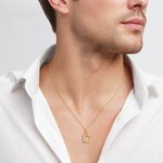 14KY with Rhodium Diamond Letter D Initial Pendant - Model Shot